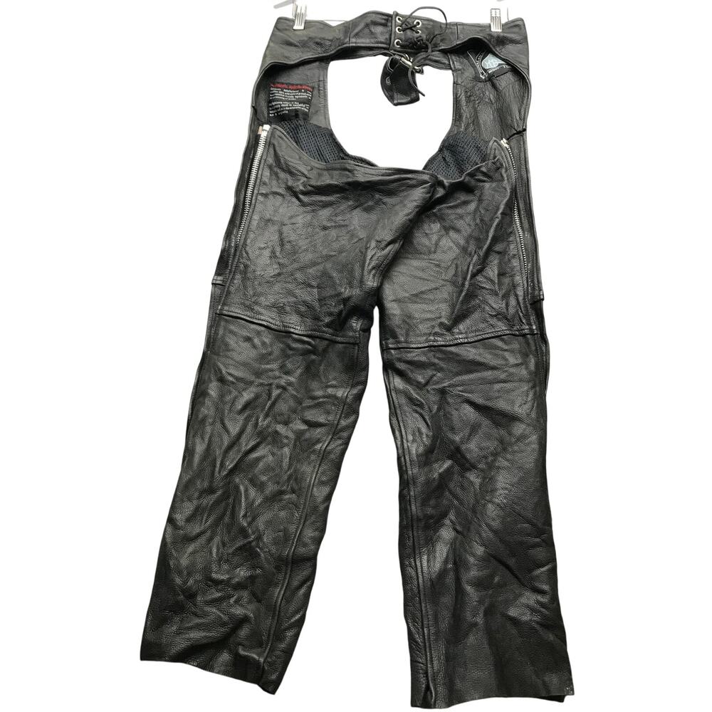 Himalaya Motor Bikewear Black Leather Pants Mens Medium M Side Zip Black